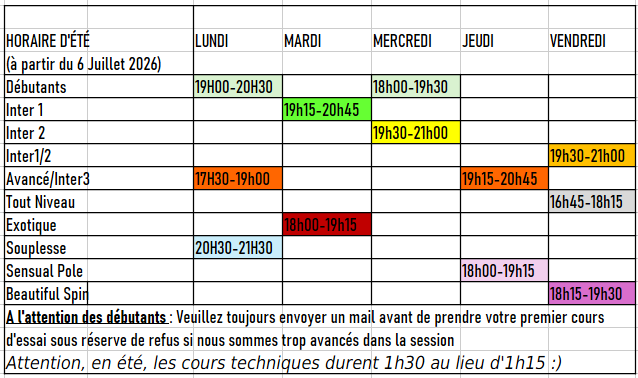 Horaires d'été 2026